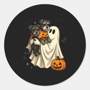 Pegatina Redonda Perro Schnauzer Miniatura Fantasma Halloween