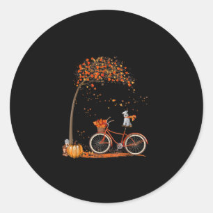 Pegatina Redonda Perro Schnauzer Y Calabazas Bicicletas Hoja Otoño