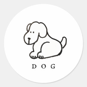 Pegatina Redonda Perro sentado de dibujos animados divertido