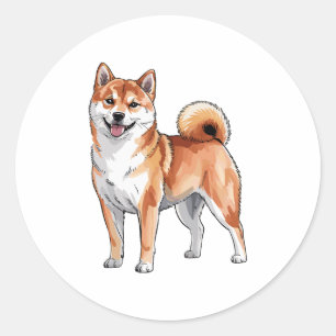 Pegatina Redonda Perro Shiba Inu - Lindo y Feliz