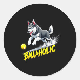 Pegatina Redonda Perro Siberiano Husky Balómano Divertido Persiguie