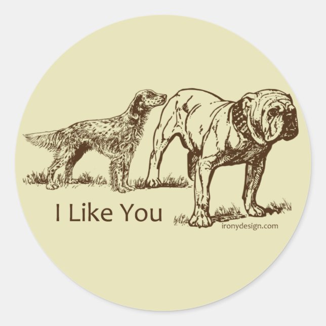 Pegatina Redonda Perro Sniffs Butt (Anverso)