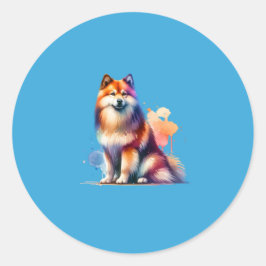 Pegatina Redonda Perro Spitz finlandés