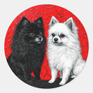 Pegatina Redonda perro spitz japonés