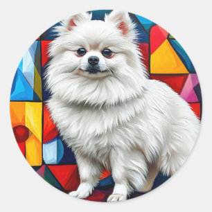 Pegatina Redonda perro spitz japonés