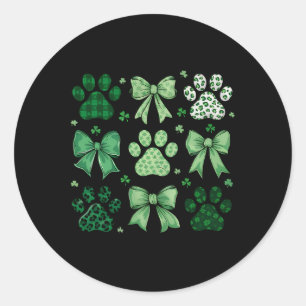 Pegatina Redonda Perro St Patricks Coquette Paw Paddy Shamroc irlan