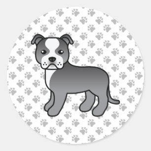 Pegatina Redonda Perro Staffordshire Bull Terrier azul y blanco