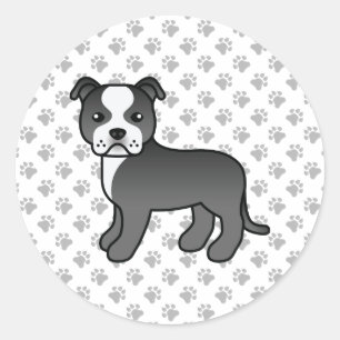 Pegatina Redonda Perro Staffordshire Bull Terrier negro y blanco
