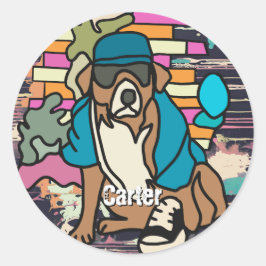 Pegatina Redonda Perro Street Retro, gorra y zapatillas | Divertido