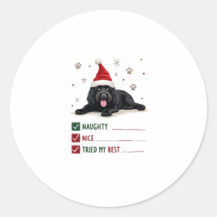 Pegatina Redonda Perro Terranova Lindo Navidad Travieso Bueno Inten