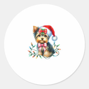 Pegatina Redonda Perro Terrier De Yorkshire Con Navidades De Coquet