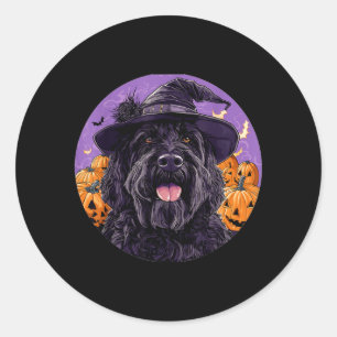 Pegatina Redonda Perro Terrier Ruso Negro Con Sombrero Bruja Hallow