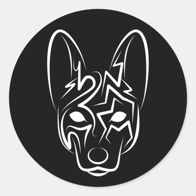 Pegatina Redonda Perro tribal blanco y negro (Anverso)