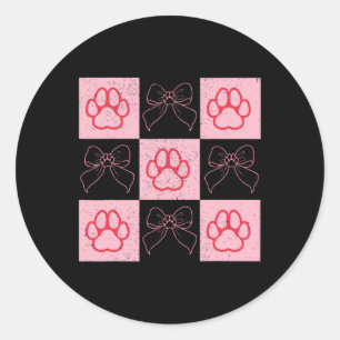 Pegatina Redonda Perro Valentine Coquette Bow Perro Paw Heart Valen