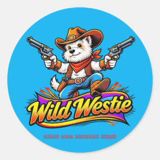 Pegatina Redonda Perro Vaquero Westie Salvaje Personalizado 