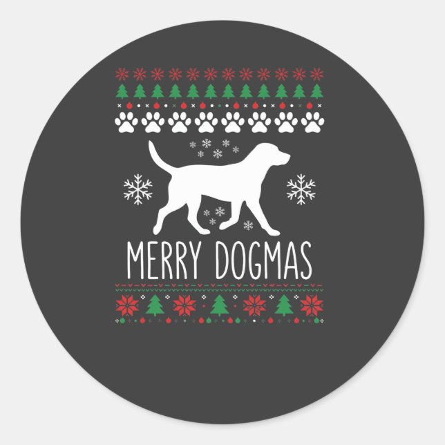 Pegatina Redonda Perro Vector Navidad Dogmas Alegres (Anverso)