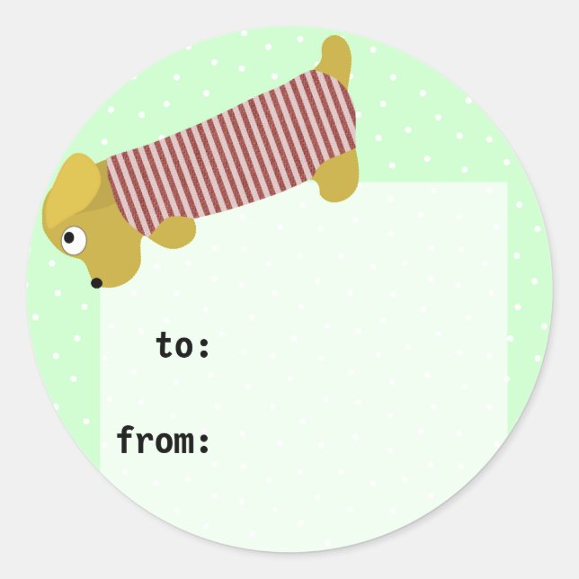 Pegatina Redonda perro vestido de bau (Anverso)