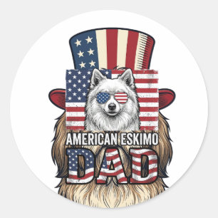 Pegatina Redonda Perro vintage patriótico de papá esquimal american