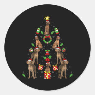 Pegatina Redonda Perro Vizsla Navidad Luces Árbol Vizsla Navidad V 