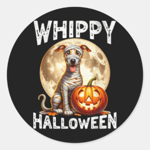 Pegatina Redonda Perro Whippet de Halloween