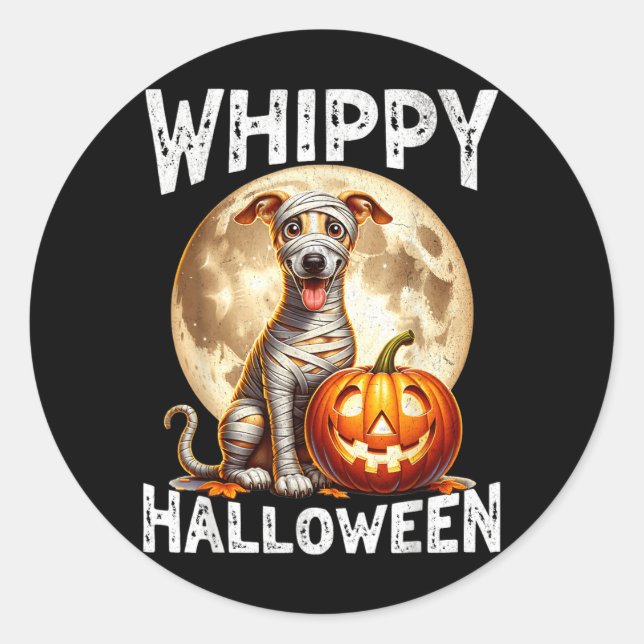 Pegatina Redonda Perro Whippet de Halloween (Anverso)
