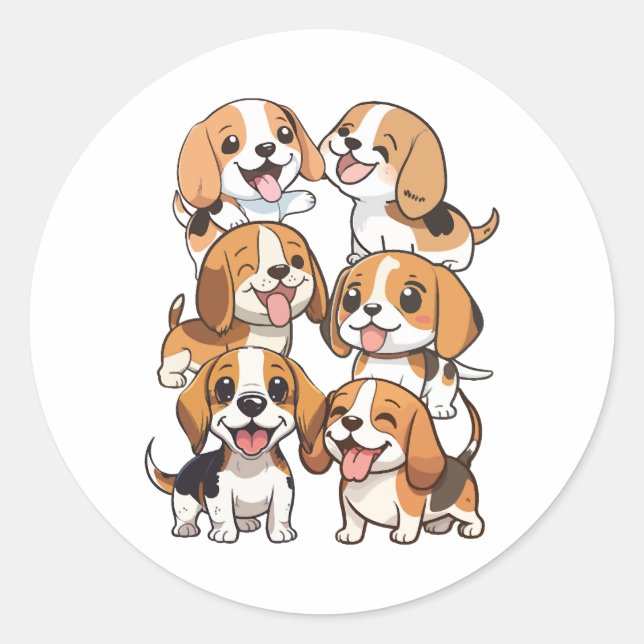 Pegatina Redonda perros beagles adorables (Anverso)
