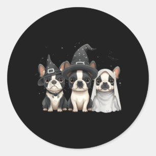 Pegatina Redonda Perros Boston Terrier de Halloween lindos sombrero