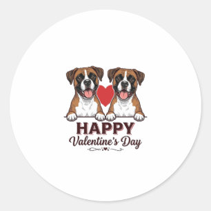 Pegatina Redonda Perros Boxer Feliz Día de San Valentín Vintage
