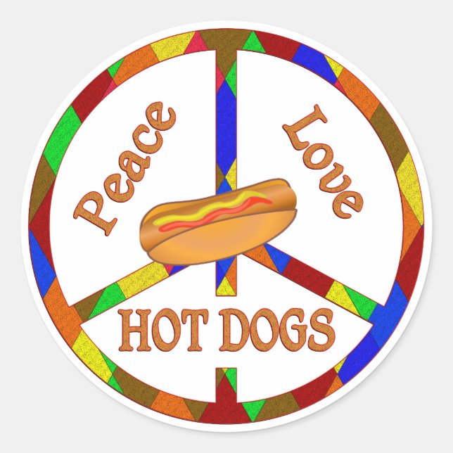 Pegatina Redonda Perros calientes de amor por la paz (Anverso)