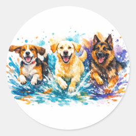 Pegatina Redonda Perros chapoteando