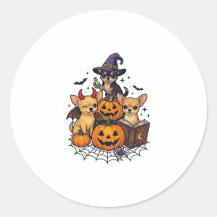 Pegatina Redonda Perros Chihuahua de Halloween Calabazas Sombrero d