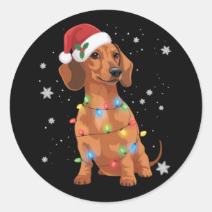 Pegatina Redonda Perros Dachshund Árbol Navidad Xmas Mascota Perro