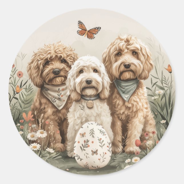 Pegatina Redonda Perros de Easter Goldendoodle (Anverso)