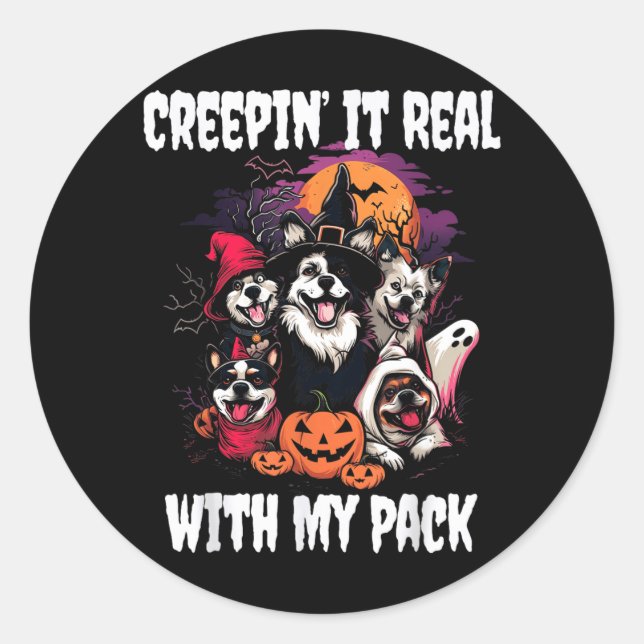 Pegatina Redonda Perros de Halloween (Anverso)