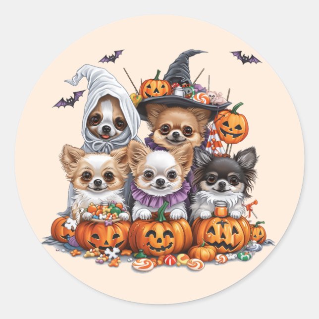 Pegatina Redonda Perros de Halloween Chihuahua (Anverso)