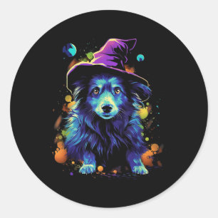 Pegatina Redonda Perros de Halloween Westi Paseando Mascotas de Hal