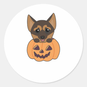 Pegatina Redonda Perros de la Calabaza del Pastor Alemán Feliz Hall