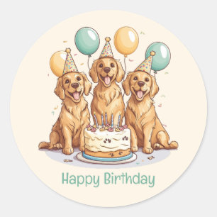 Pegatina Redonda Perros de la recuperación de oro del cumpleaños fe