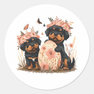 Pegatina Redonda Perros de Rottweiler de Pascua