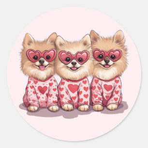 Pegatina Redonda Perros día de San Valentín Pomeranian