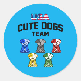 Pegatina Redonda Perros Divertidos Lindos EEUU Equipo de Cachorros
