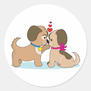 Pegatina Redonda Perros enamorados