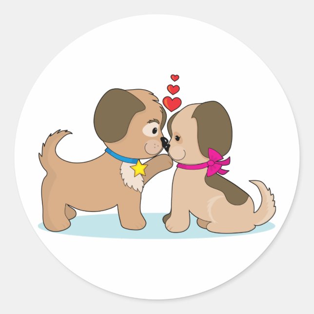 Pegatina Redonda Perros enamorados (Anverso)