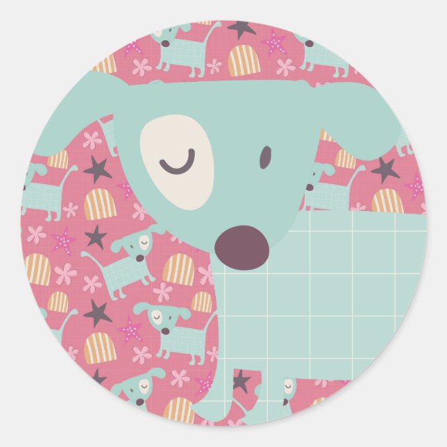 Pegatina Redonda Perros, estrellas y flores (Anverso)