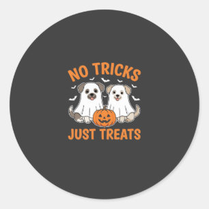 Pegatina Redonda Perros Fantasmas de Halloween Sin Trucos Solo Golo