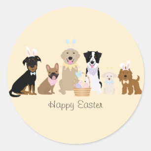 Pegatina Redonda Perros felices de Pascua