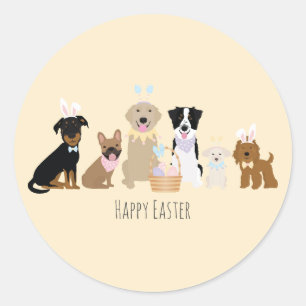 Pegatina Redonda Perros felices de Pascua