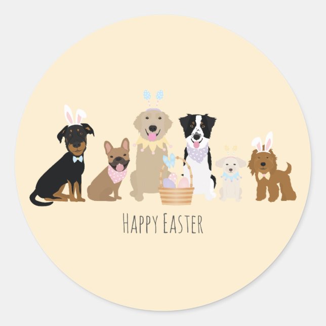 Pegatina Redonda Perros felices de Pascua (Anverso)