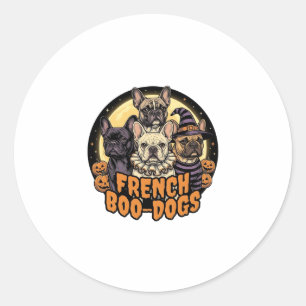 Pegatina Redonda Perros franceses Boo Halloween diseño de Bulldog f