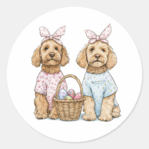 Pegatina Redonda Perros Goldendoodle de Pascua